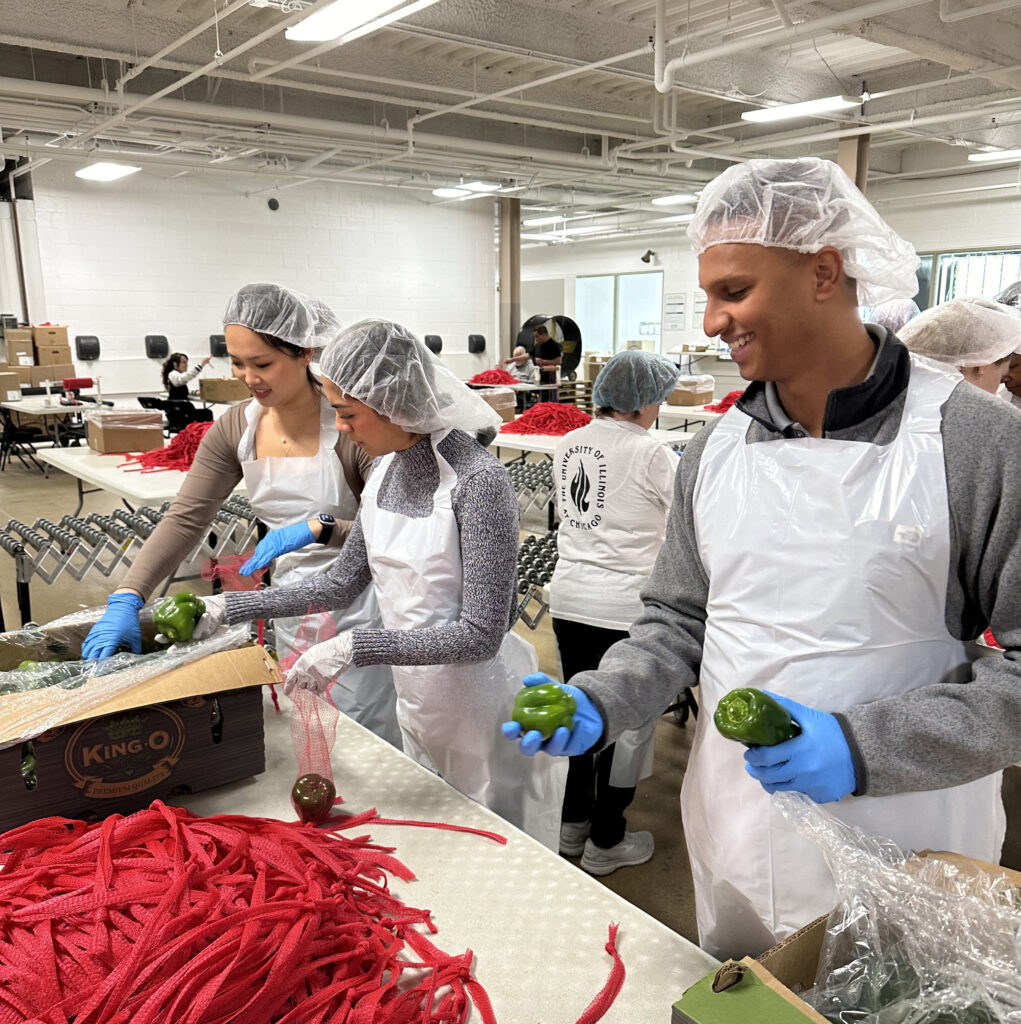 People volunteering at the Chicago Food Depository in March of 2024